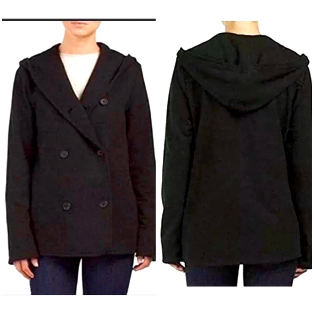 James Perse standard black Double Breasted Hooded peacoat Jacket Size 1 or small